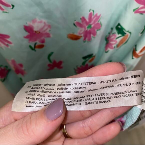 Zara Style 2157 / 046 Mint Green Pink Floral Ruffle Satin Slit Midi Dress Small - Picture 15 of 16